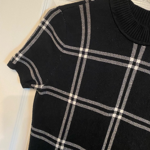 Abercrombie and Fitch Black White Plaid Knit Mock Neck Dress Size Small LONG - Picture 3 of 9
